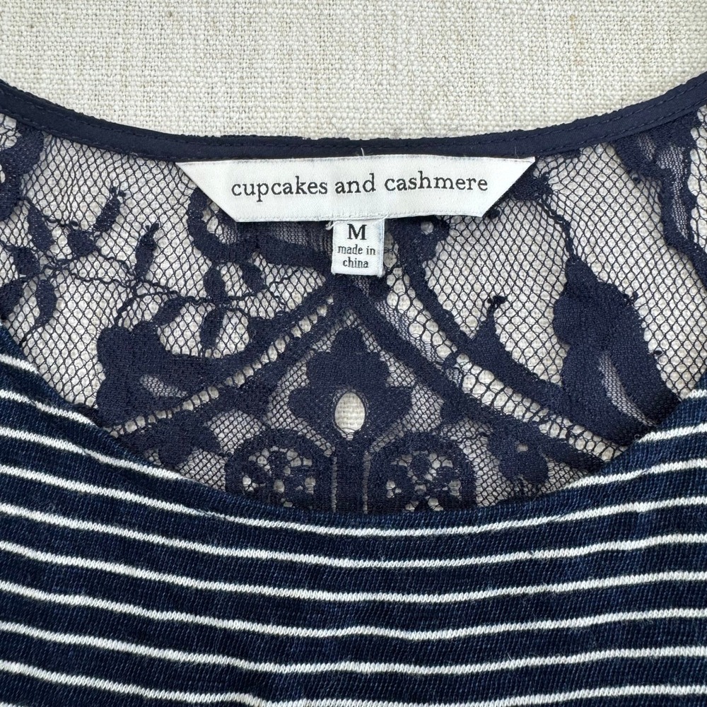 Cupcakes and Cashmere Navy White Striped Lace Back Tank Top Womens Size Medium - Picture 8 of 16